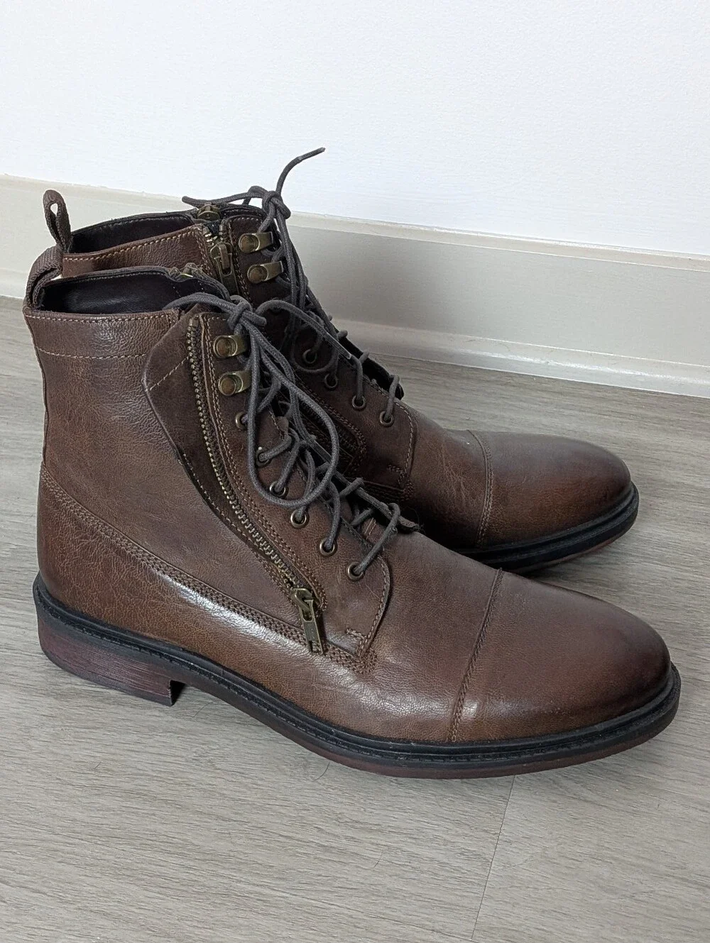 Steve Madden P-Gabe Mens Brown Leather Lace Up Casual Dress Boot Size 10